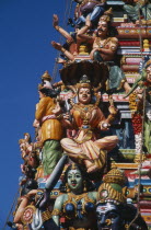 Ganesh Kovil. Close up deatil of colourful Hindu Temple carvings Colorful