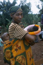 Mkugwa Refugee Camp.  Portrait of woman with two babies.The Congo  Burundi and Rwanda Zaire