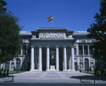 Prado Museum. Main entrance with National flag flying.