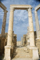 Ruins of Roman city founded in 6th Century BC.  Carved columns and masonry in the theatre.UNESCO World Heritage Site