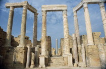 Ruins of Roman city founded in 6th Century BC.The theatre seating and back scene.UNESCO World Heritage Site