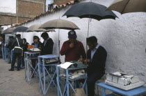Street of typewriters where local people come to get their typing done for them.Cuzco Cusco