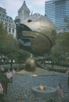 Fritz Koenig Sphere sculpture formerly sited at the World Trade Center now Ground Zero monument in Battery Park