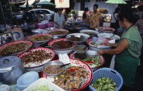 Thanon Maharat beside The Imperial Palace with food stall selling cooked mealsAsian Prathet Thai Raja Anachakra Thai Siam Southeast Asia Siamese