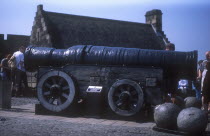 Mons Meg. Giant cannon used during historical battles and now kept at Edinburgh Castle