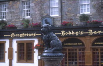 Greyfriars Bobbys Bar with Statue of Greyfriars Bobby in front