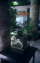 Old manual cah register in courtyard of restaurant