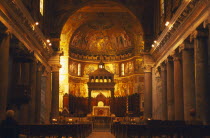 Santa Maria in Trastevere  interior view of the apse with painted walls and ceiling.