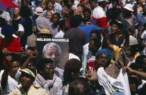 Crowds at Human Rainbow concert held in honour of Nelson Mandelas release.