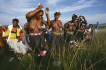 Zulu women dancing at coming of age ceremony.