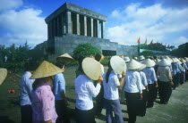 Long line of pilgrims visiting Ho Chi Minh s Mausoleum to commemorate his birthday on 19th May 1985.