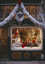Christmas decorations inside shop window
