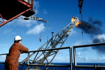 Oli rig worker on North Sea oil drilling platform