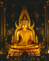 Marble Temple  interior  golden buddha statue  gold  black bgnd