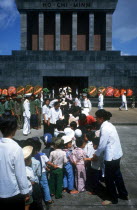Children lining up to enter the Ho Chi Minh Museum and Mausoleum.