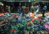 Black market smuggled fabrics and goods on sale in market