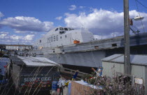 Ex Naval houseboat moored on the river Adur.
