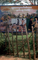 Poster depicting Khmer Rouge atrocities under Pol Pot.