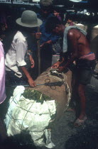 Kompong Thom marijuana in 50kg bale at market.