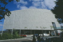 Exterior view of the Library which has been resurrected on the site of the Bibliotheca Alexandrina more than two millennia after the ancient library was destroyed by fire