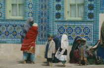 Women and children outside the Blue Mosque.Moslem Muslim