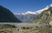 Trekking through deep gorge formed by the Kali Gandaki River.Gandhaki