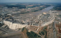 Ariel view over hydro electric dam. Brasil