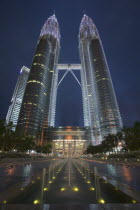 The Petronas Towers illuminated at night