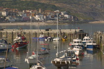 View of the town across the harbour from The Cobb.