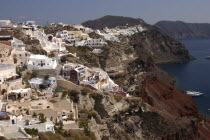 View over the town nestled on the coastal cliffsThira Fira Santorini