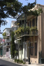 French Quarter. Pastel coloured architecture with ironwork balconies