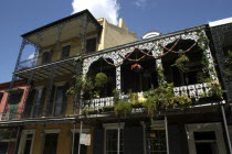 French Quarter. Typical architecture with ironwork balcony