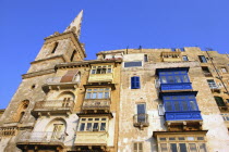 Angled view looking up at architectural facade