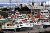 Boats moored in the crowded port