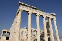 Acropolis. Angled view of the columns of the Erechtheion ruins