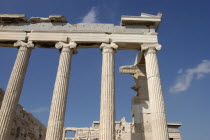 Acropolis. Angled view of the columns of the ruined Erechtheion