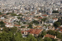 Aerial view over the city rooftops