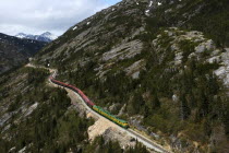White Pass and Yukon Railway travelling along a mountainside