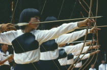 Archers taking part in Kaseda Samurai Festival.  Archery or Kyudo or Way of the Bow has close associations with Zen Buddhism.
