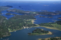 Aerial view over the Swedish Baltic archipelago.