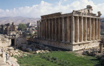 Ancient ruined classical temple and fallen masonry.Baalbek