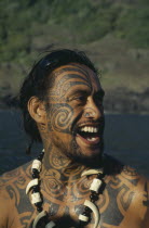 Marquesas.  Ua Huka.  Portrait of tattooed islander.