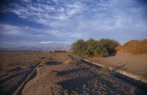 Desert landscape and irrigation channel.