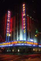 Radio City Music Hall and the Rockefeller Centre illuminated at night Center