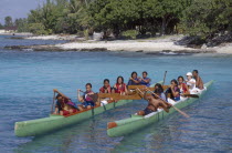 Ringiroa. Children paddling kayak.