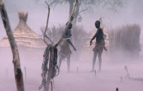 Dust storm in Dinka village.