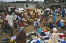 Crowded market with mixed produce