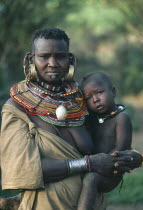 Pokot woman and child from cattle tribe near Lake Baringo