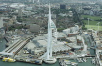 Arial view of The Spinnaker Tower  the tallest public viewing platform in the UK at 170 metres on Gunwharf Quay