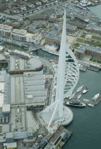 Arial view of The Spinnaker Tower  the tallest public viewing platform in the UK at 170 metres on Gunwharf Quay